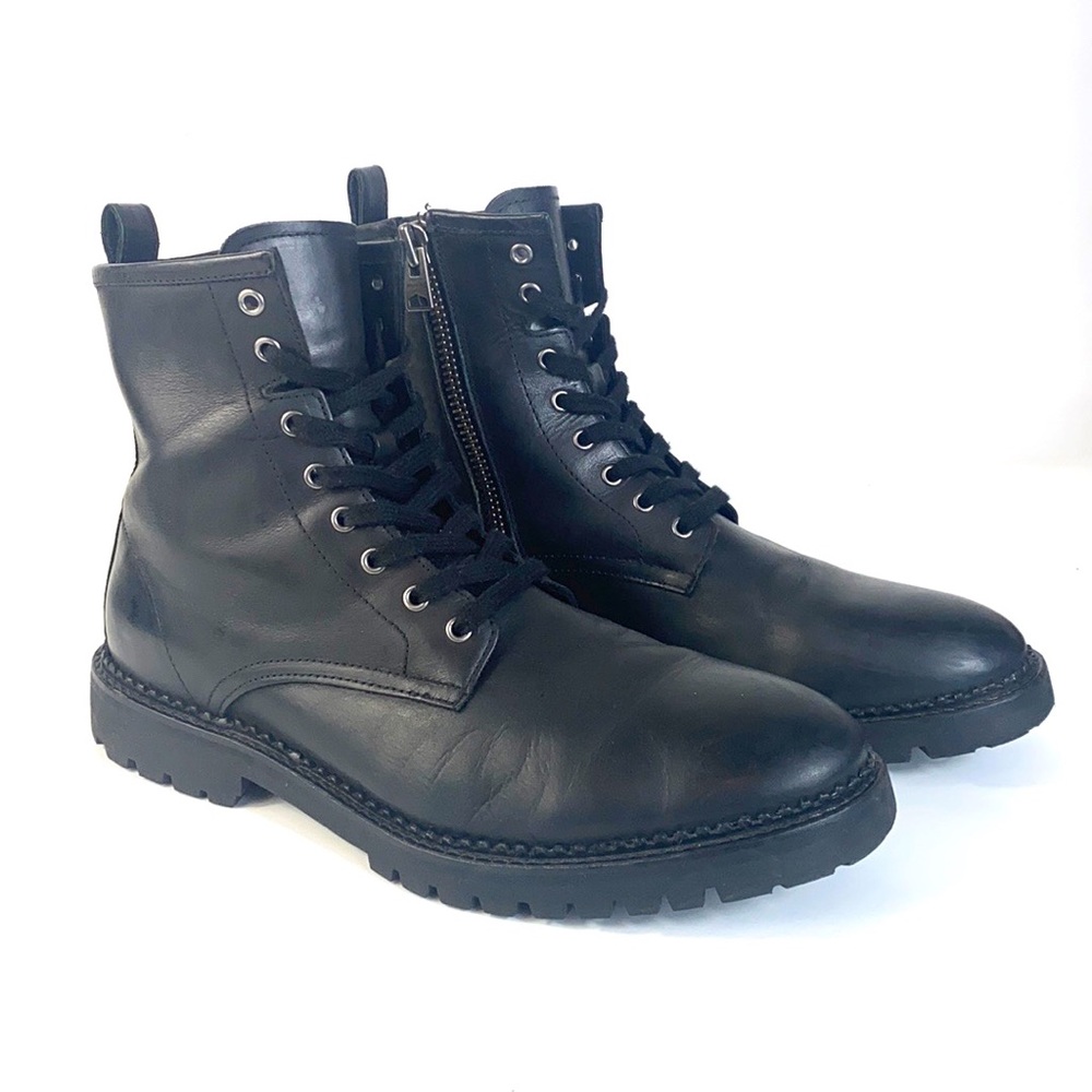 All Saints Black Leather Combat Boots
